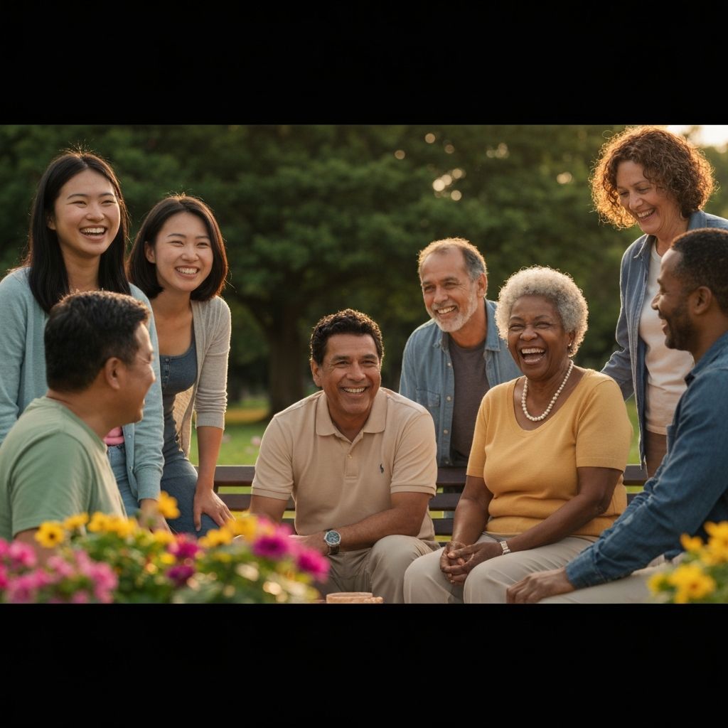 Група активни хора от различни възрасти на открито, усмихнати и заредени с енергия